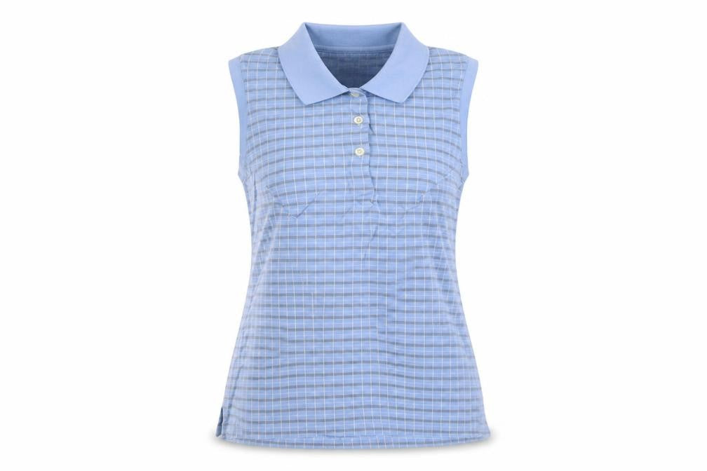 Resort Two Women Blue L Sleeveless Check Cotton Polo Top
