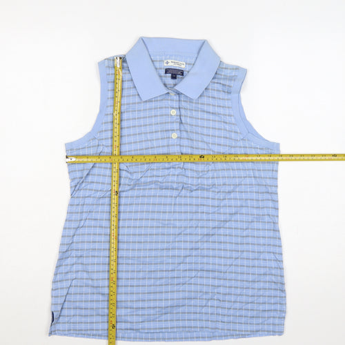 Resort Two Women Blue L Sleeveless Check Cotton Polo Top