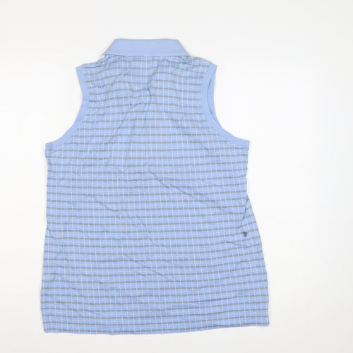 Resort Two Women Blue L Sleeveless Check Cotton Polo Top
