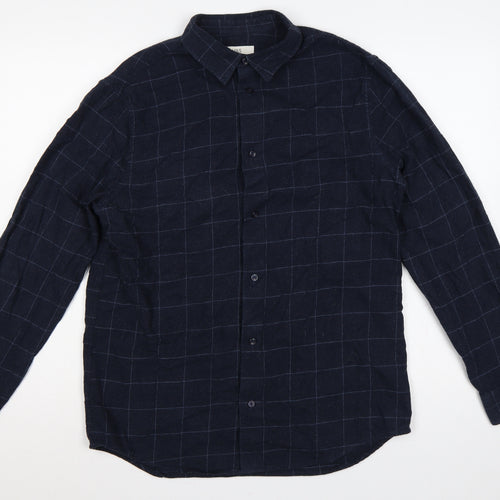 Marks & Spencer Men Blue Check Cotton Shirt M Regular Long Sleeve