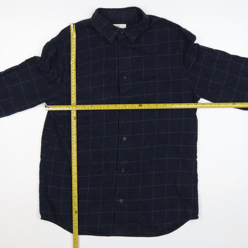 Marks & Spencer Men Blue Check Cotton Shirt M Regular Long Sleeve