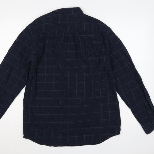Marks & Spencer Men Blue Check Cotton Shirt M Regular Long Sleeve