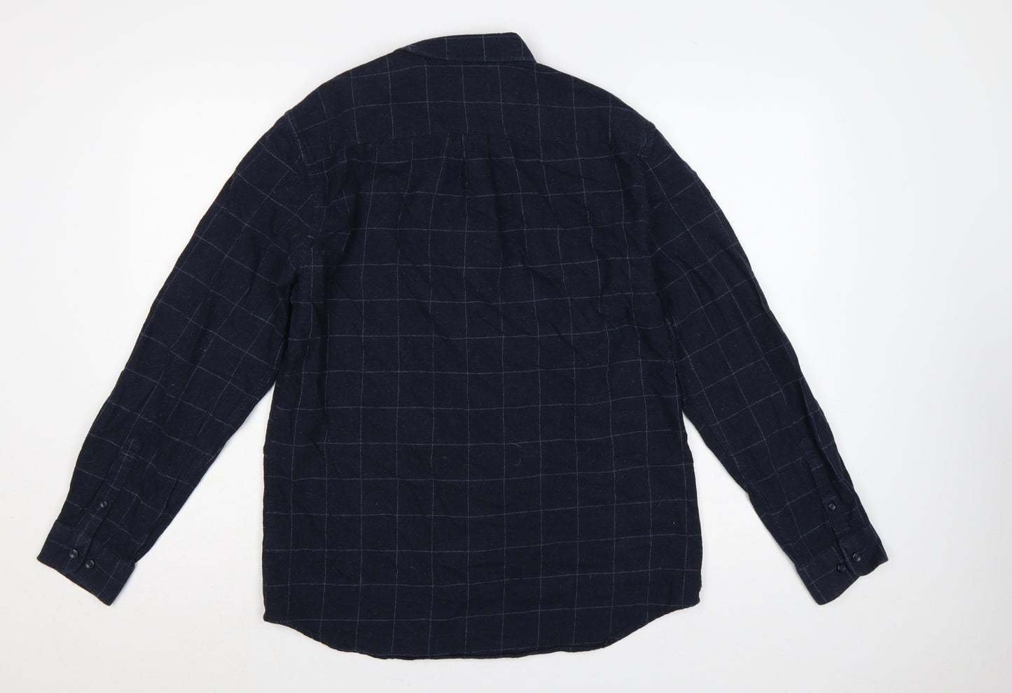 Marks & Spencer Men Blue Check Cotton Shirt M Regular Long Sleeve