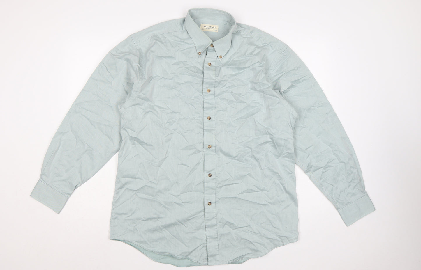 Debenhams Men’s Blue 15.5 Cotton Rich Button-Down Long Sleeve Shirt
