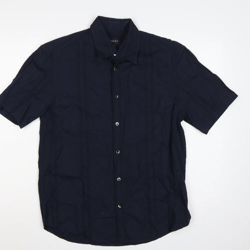 Next Men’s Navy Blue M Cotton Short Sleeve Button-Up Shirt Pocket
