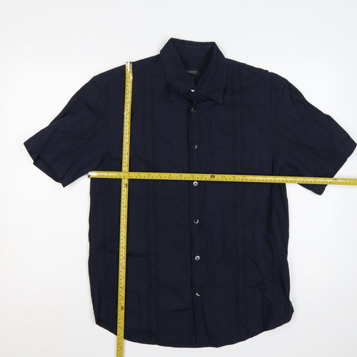 Next Men’s Navy Blue M Cotton Short Sleeve Button-Up Shirt Pocket
