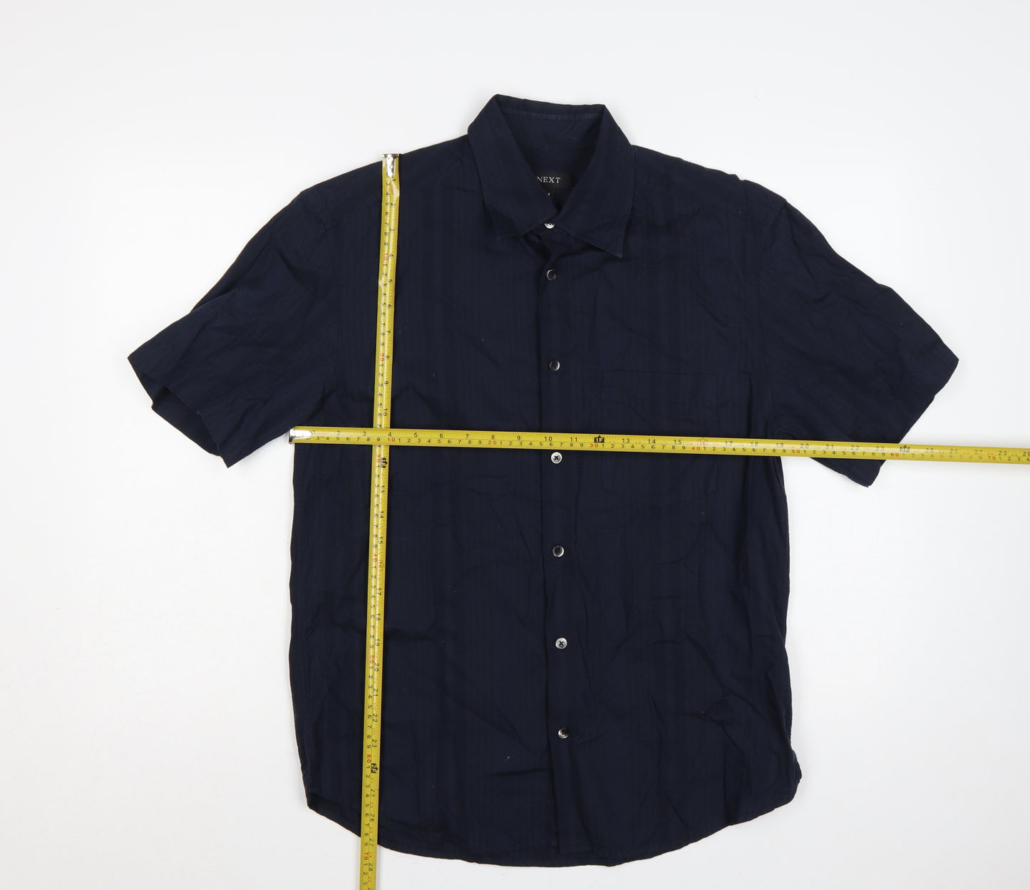 Next Men’s Navy Blue M Cotton Short Sleeve Button-Up Shirt Pocket