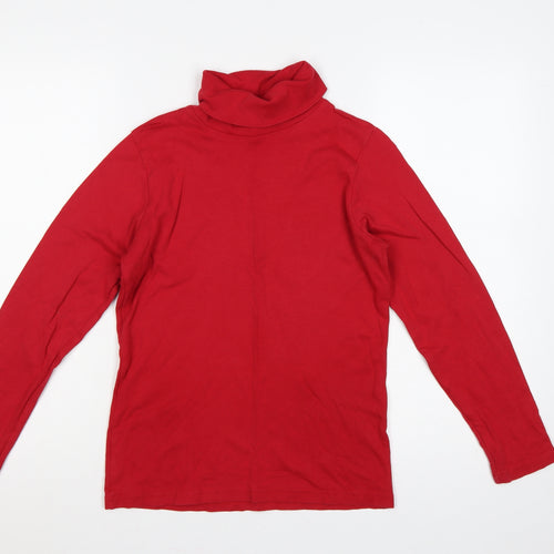 Lewmi Teens Red S Basic Cotton Roll Neck Long Sleeve T-Shirt