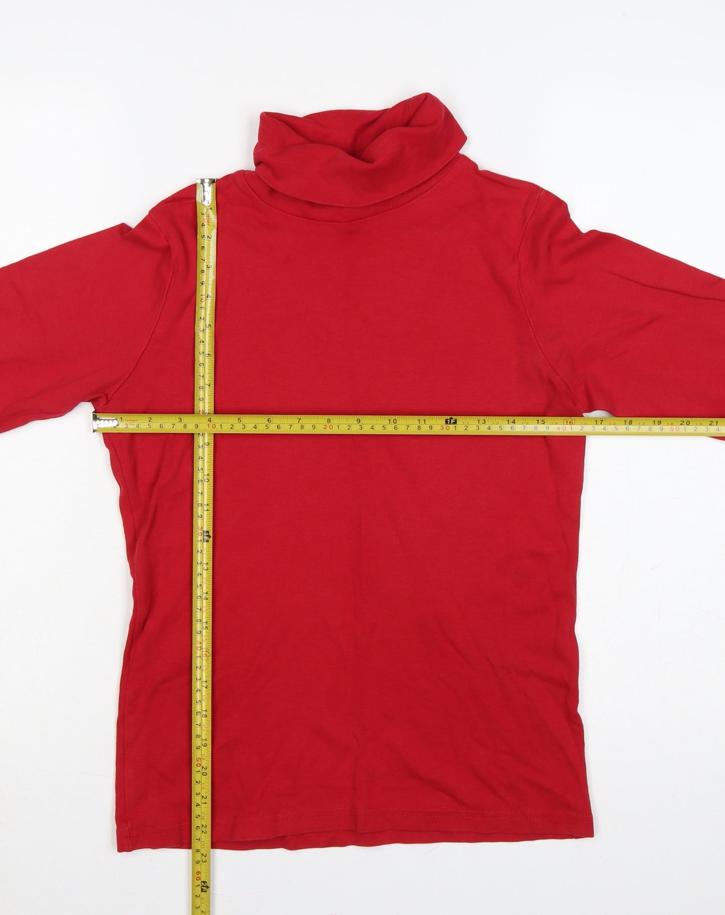 Lewmi Teens Red S Basic Cotton Roll Neck Long Sleeve T-Shirt