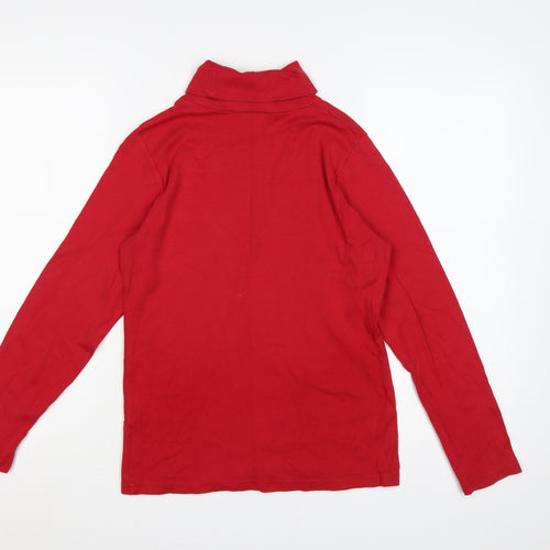 Lewmi Teens Red S Basic Cotton Roll Neck Long Sleeve T-Shirt