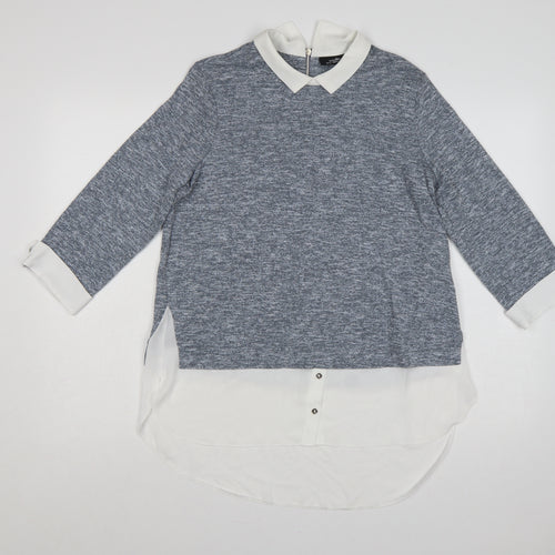 Wallis Women Grey UK 14 Layered Collared Tunic Blouse Long Sleeve