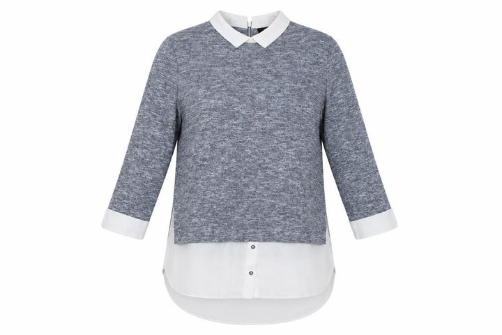 Wallis Women Grey UK 14 Layered Collared Tunic Blouse Long Sleeve