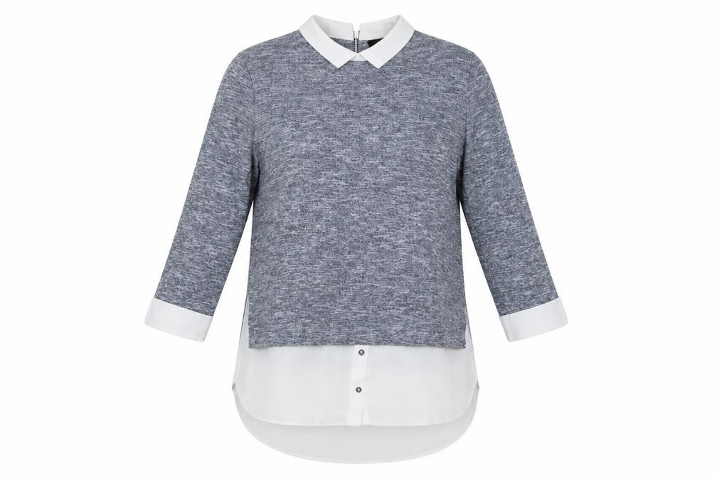 Front view of Wallis Women Grey UK 14 Layered Collared Tunic Blouse Long Sleeve