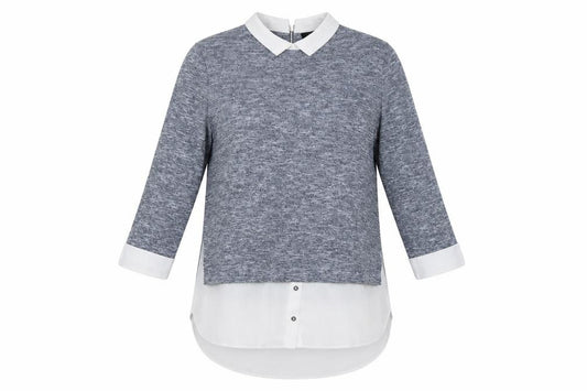 Front view of Wallis Women Grey UK 14 Layered Collared Tunic Blouse Long Sleeve
