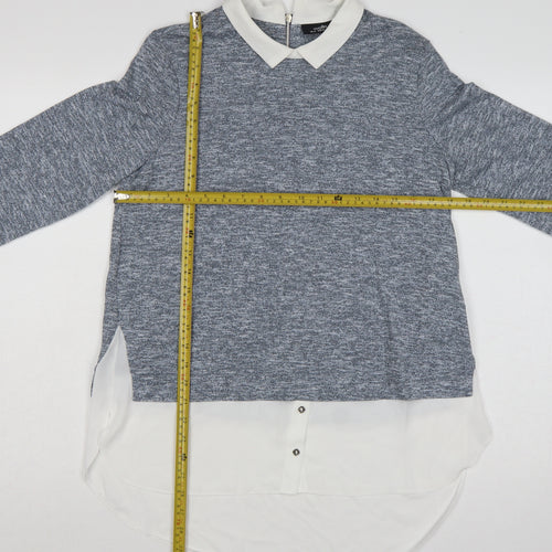 Wallis Women Grey UK 14 Layered Collared Tunic Blouse Long Sleeve