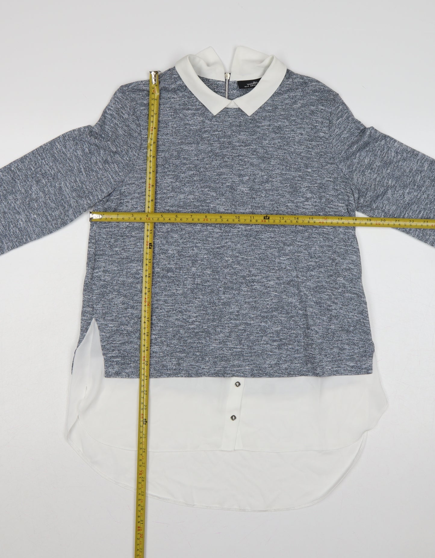 Wallis Women Grey UK 14 Layered Collared Tunic Blouse Long Sleeve