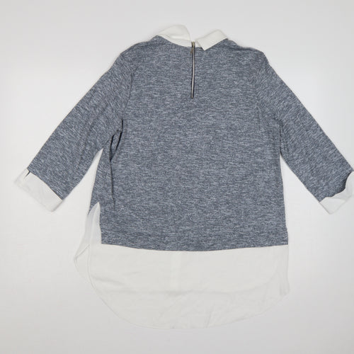 Wallis Women Grey UK 14 Layered Collared Tunic Blouse Long Sleeve