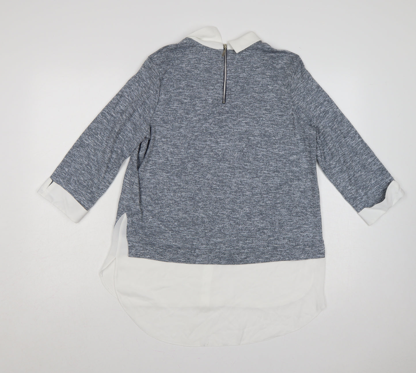Wallis Women Grey UK 14 Layered Collared Tunic Blouse Long Sleeve