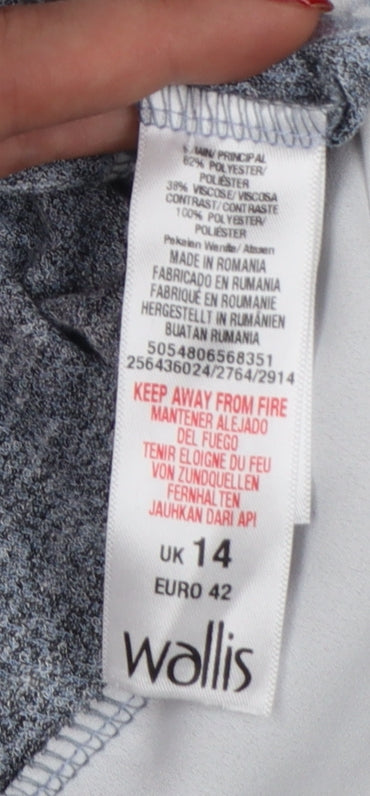 Wallis Women Grey UK 14 Layered Collared Tunic Blouse Long Sleeve