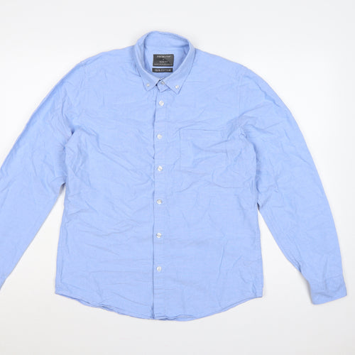 Primark Men Blue M Slim Fit Cotton Button-Down Long Sleeve Shirt