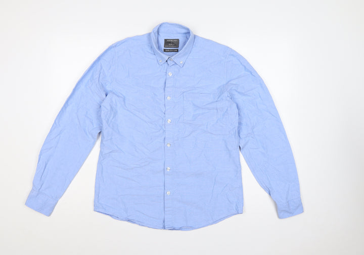 Primark Men Blue M Slim Fit Cotton Button-Down Long Sleeve Shirt