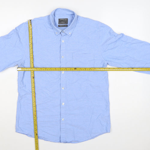 Primark Men Blue M Slim Fit Cotton Button-Down Long Sleeve Shirt