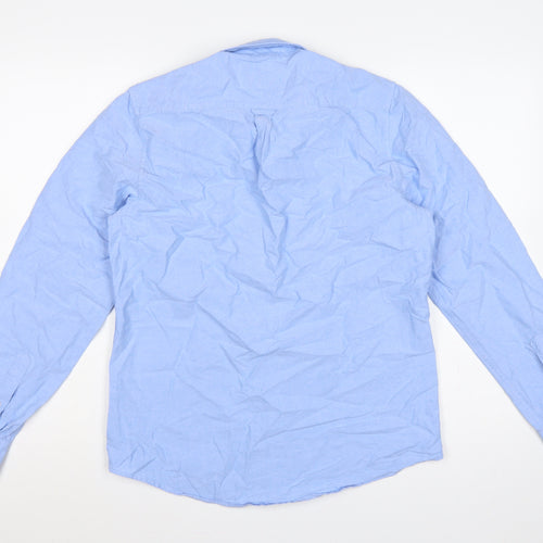 Primark Men Blue M Slim Fit Cotton Button-Down Long Sleeve Shirt