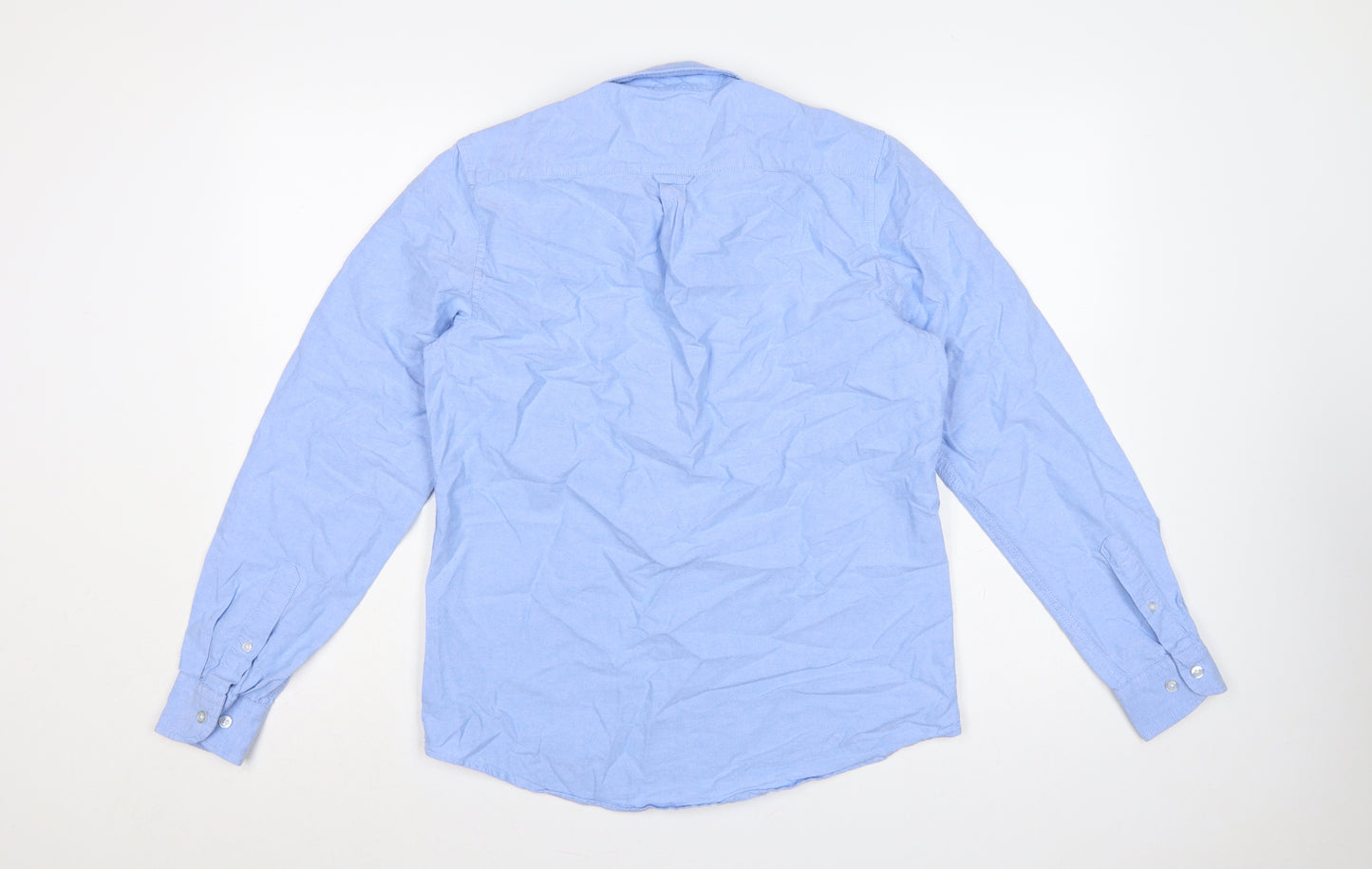 Primark Men Blue M Slim Fit Cotton Button-Down Long Sleeve Shirt