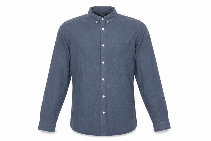 Primark Men Blue M Slim Fit Cotton Chambray Button-Down Shirt