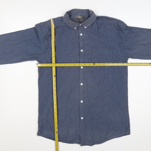 Primark Men Blue M Slim Fit Cotton Chambray Button-Down Shirt