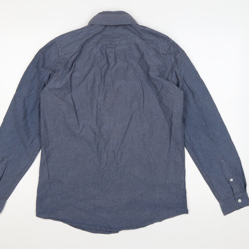 Primark Men Blue M Slim Fit Cotton Chambray Button-Down Shirt