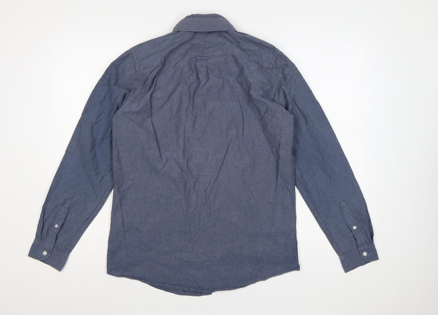 Primark Men Blue M Slim Fit Cotton Chambray Button-Down Shirt