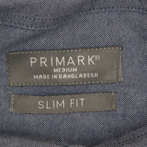 Primark Men Blue M Slim Fit Cotton Chambray Button-Down Shirt