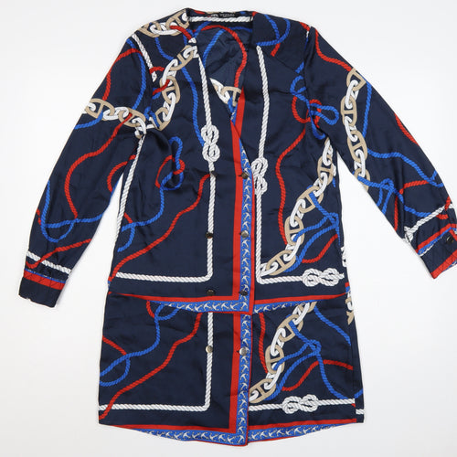 Zara Women Blue XS Shirt Dress Nautical Rope Print Long Sleeve