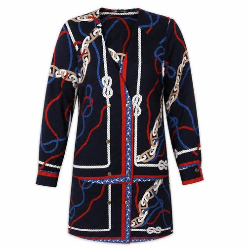 Zara Women Blue XS Shirt Dress Nautical Rope Print Long Sleeve