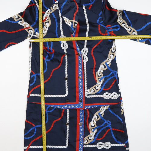 Zara Women Blue XS Shirt Dress Nautical Rope Print Long Sleeve