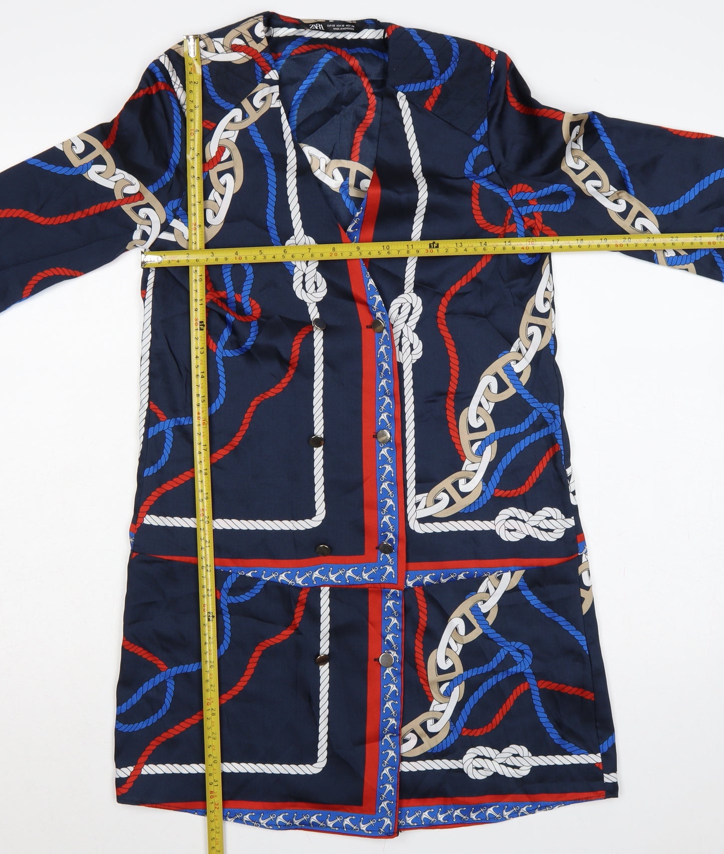 Zara Women Blue XS Shirt Dress Nautical Rope Print Long Sleeve
