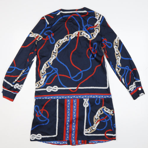 Zara Women Blue XS Shirt Dress Nautical Rope Print Long Sleeve