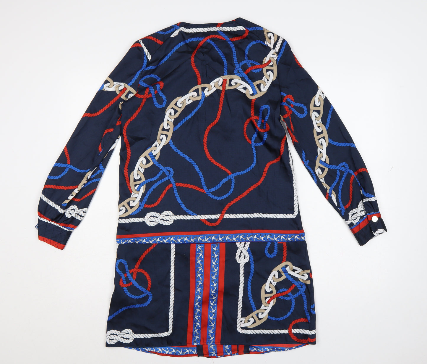 Zara Women Blue XS Shirt Dress Nautical Rope Print Long Sleeve