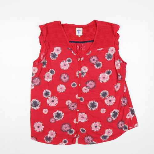 Mantaray Women’s Red Floral Sleeveless Button Blouse Size 18