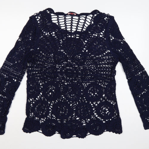 Joe Browns Women Blue UK 8 Crochet Tunic Scoop Neck Long Sleeve Boho Top