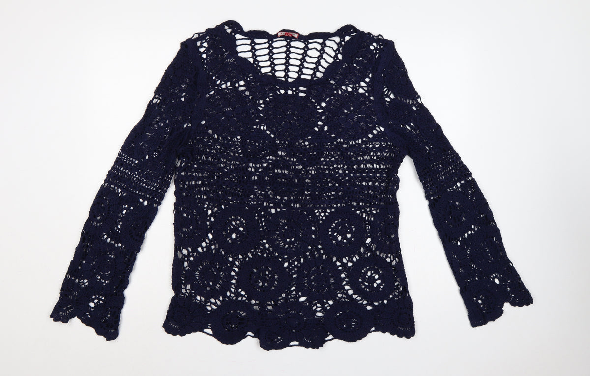 Joe Browns Women Blue UK 8 Crochet Tunic Scoop Neck Long Sleeve Boho Top