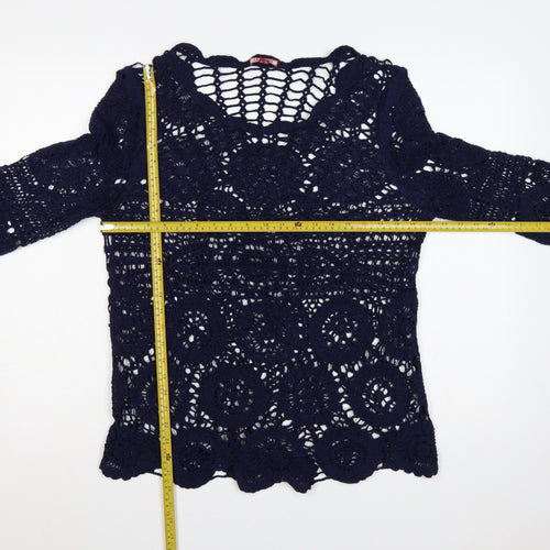 Joe Browns Women Blue UK 8 Crochet Tunic Scoop Neck Long Sleeve Boho Top