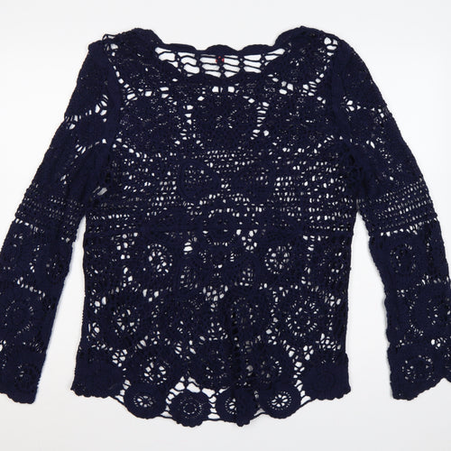 Joe Browns Women Blue UK 8 Crochet Tunic Scoop Neck Long Sleeve Boho Top