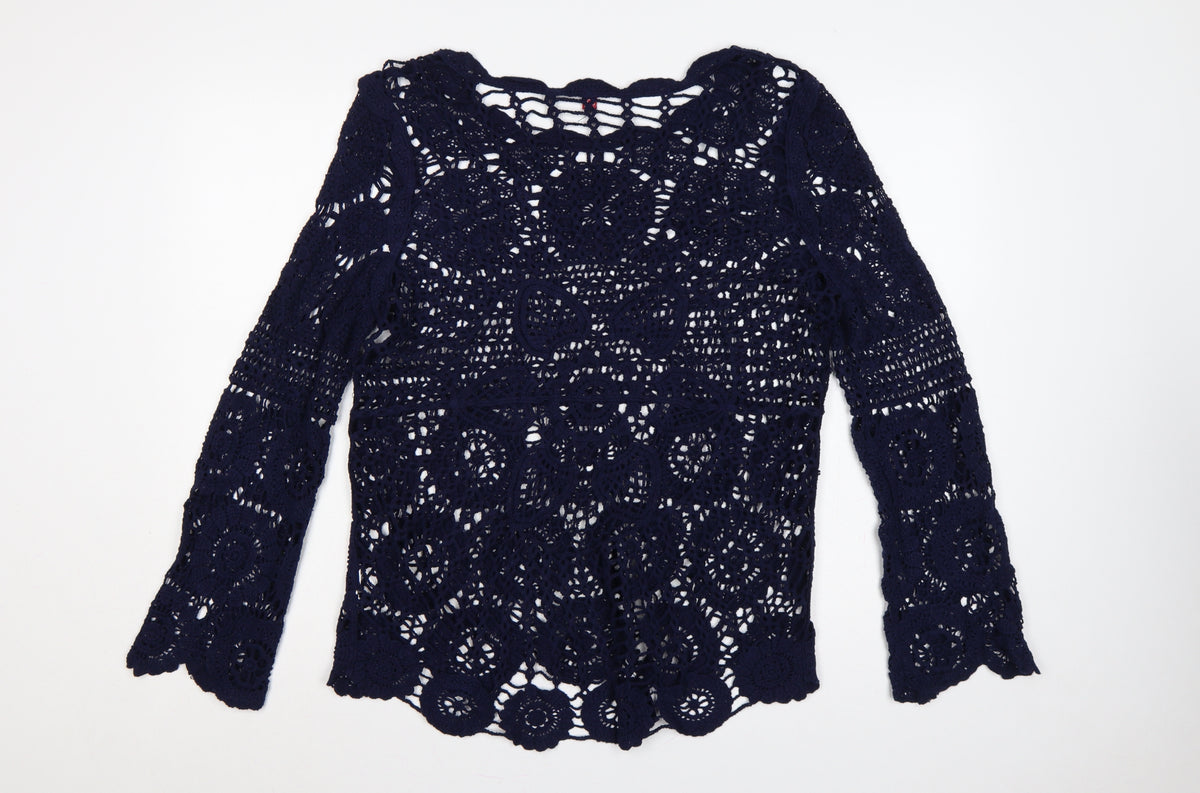 Joe Browns Women Blue UK 8 Crochet Tunic Scoop Neck Long Sleeve Boho Top