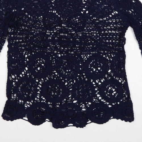 Joe Browns Women Blue UK 8 Crochet Tunic Scoop Neck Long Sleeve Boho Top