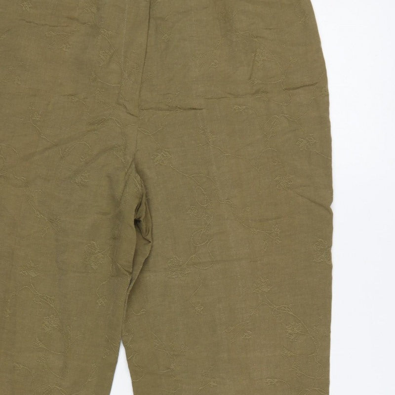 Country Casuals Women Green Size 12 Floral Embroidered Straight Trousers
