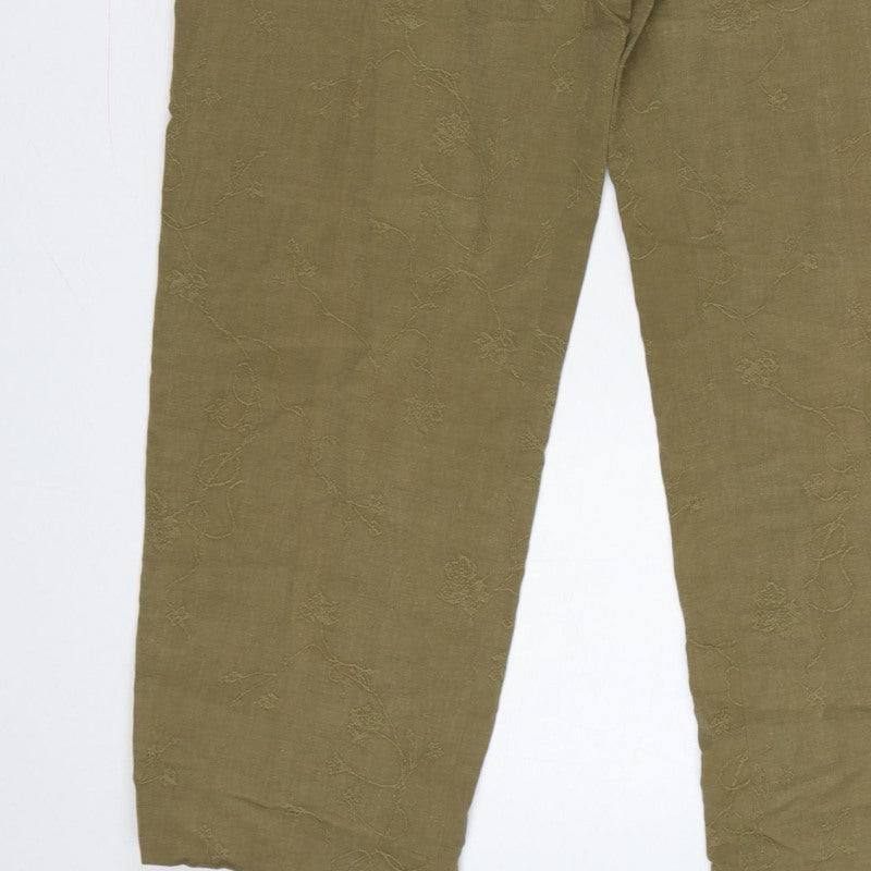 Country Casuals Women Green Size 12 Floral Embroidered Straight Trousers