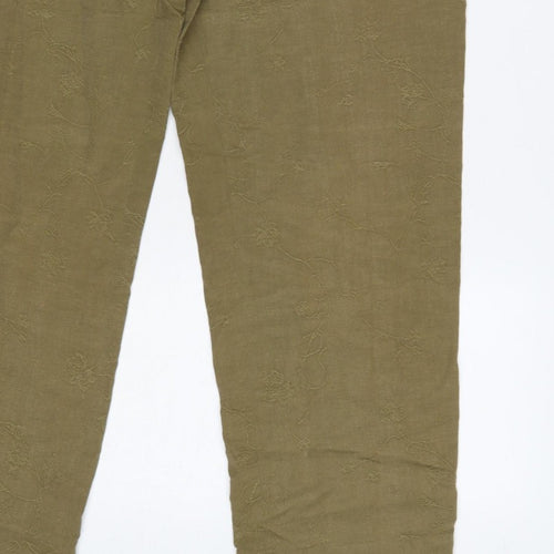 Country Casuals Women Green Size 12 Floral Embroidered Straight Trousers
