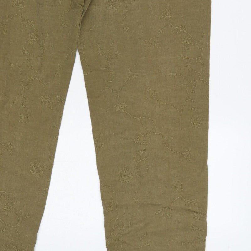 Country Casuals Women Green Size 12 Floral Embroidered Straight Trousers